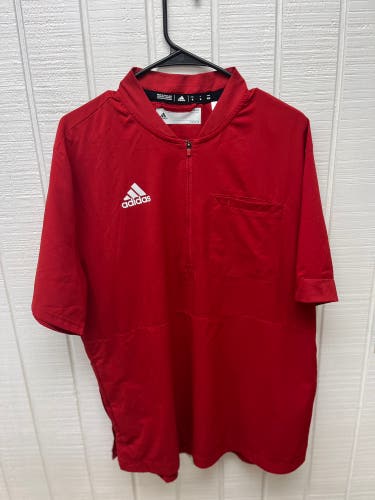 Adidas Aeroready Men’s Medium Red Half Zip Short Sleeve Baseball BP Top