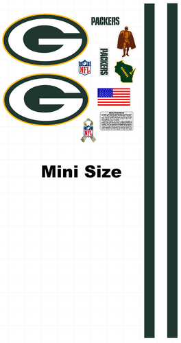 Green bay Packers football helmet vinyl decals mini size 8 Mil Convex Gear Wrap