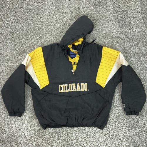 Vintage Colorado Buffaloes Jacket Mens XL Black NCAA Football Starter Hooded