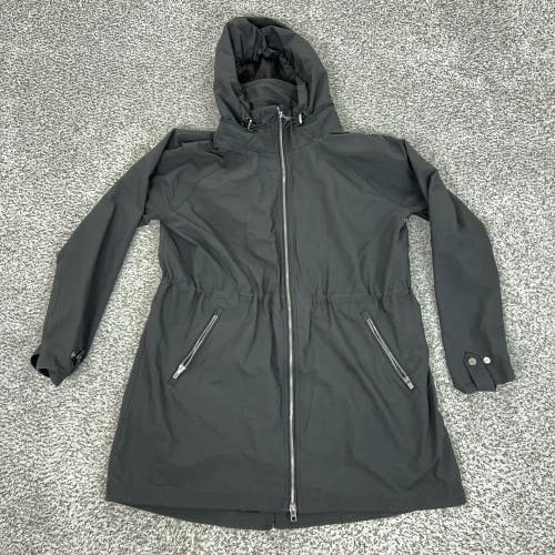 Athleta Jacket Womens Large Gray Hooded Long Softshell Windbreaker Zip Pockets