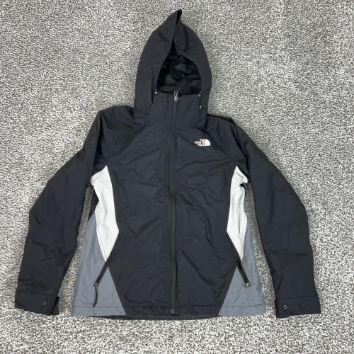 North Face Jacket Womens Medium Black Gray Hooded Insulated Full Zip Ski Hiking