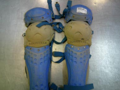 Used Louisville Slugger SHINGUARDS Catchers Leg Guards Carolina Blue Youth 11339-S000199446