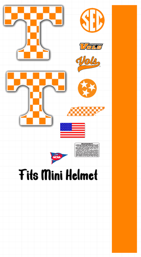 Tennessee vols Full Size football helmet vinyl decals 8 Mil Convex Gear wrap