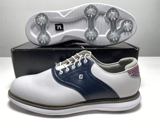 FootJoy MyJoys Traditions Spike Golf Shoes White Navy Men's SZ 14