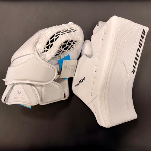 White Bauer M5 Pro Senior Glove and Blocker Set Regular (New)