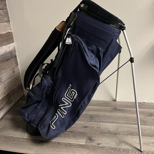 Vintage Ping Hoofer 4 Way Stand Carry Bag Dual Straps Dark Blue White Logos