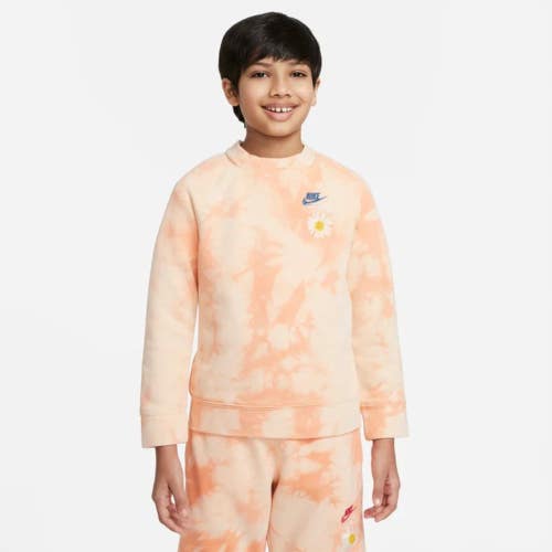 Nike NSW HBR Sweatshirt Kids Large Orange Tie-Dye Cotton Blend Pullover KFC573