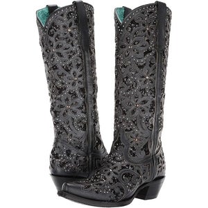 Corral Boots A3589 Womens 10.5 Black Floral Embroidered Snip Toe Western RHS7755