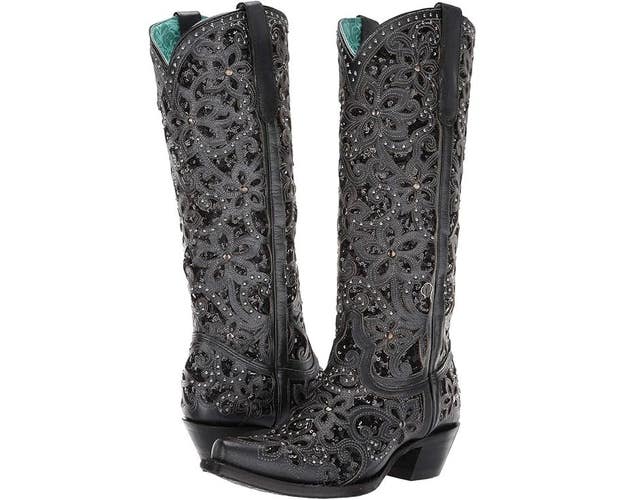 Corral Boots A3589 Womens 10.5 Black Floral Embroidered Snip Toe Western RHS7755