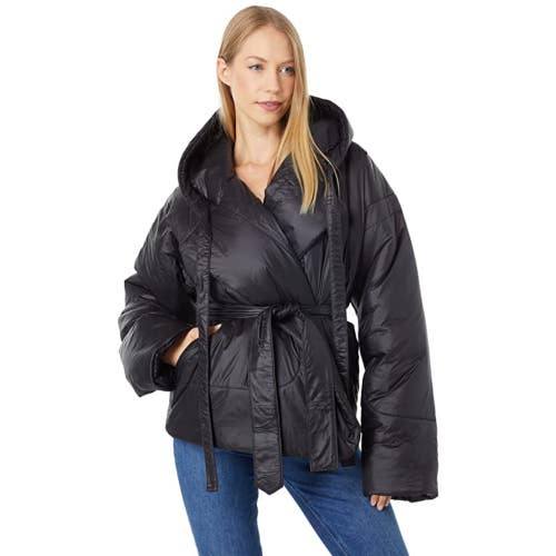 Norma Kamali Short Sleeping Bag Coat Women's XS Black Hooded Insulated KFC604