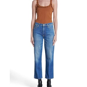 7 for All Mankind Jean Womens 24 Blue Denim Stretch Straight Leg Cropped FROG174