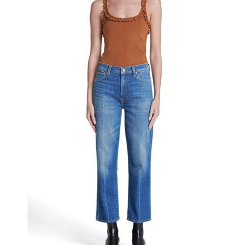 7 for All Mankind Jean Womens 24 Blue Denim Stretch Straight Leg Cropped FROG174