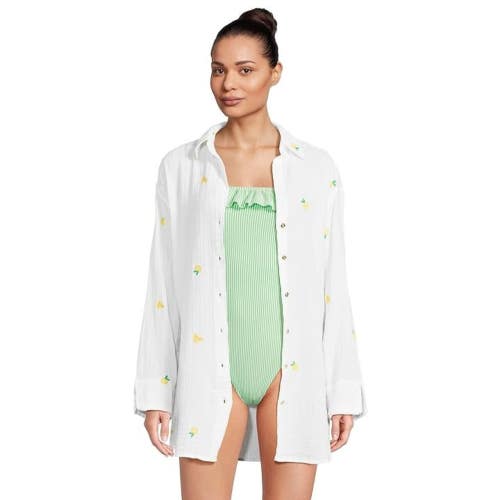 Lilly Pulitzer Kwitney Cover Up Womens Small White Button Front Swimwear DDR3083