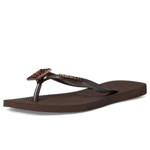 Havaianas Slim Crystal Elegance Flip Flop Women 7-8 Brown Square Sandals GBO2652