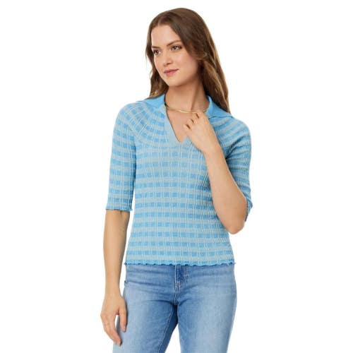 Rosetta Getty Polo Sweater Women's M Blue Striped Short Sleeve Classic FROG203