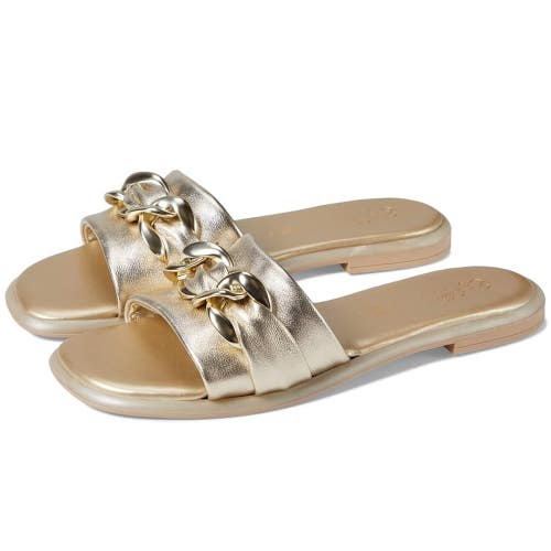 Seychelles Tulum Sandals Women's US 7 Light Gold Metallic Leather Slide FROG260