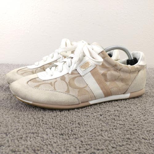 Coach Joss Womens Size 8 Shoes Logo Signature Canvas Walking Sneakers Beige Q293