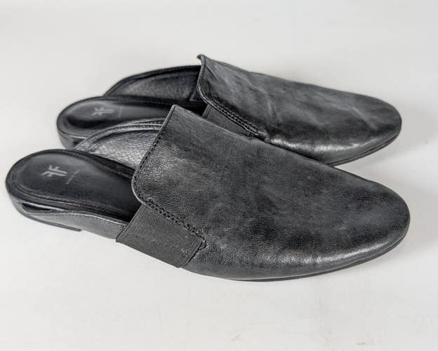 Frye Terri Gore Mules Black Leather Flat Slip On Shoes Womens Size 8
