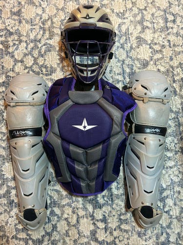 Silver/Purple All-Star System 7 Axis Catcher's Set - Clean, Excellent Condition, Custom Paint Helmet