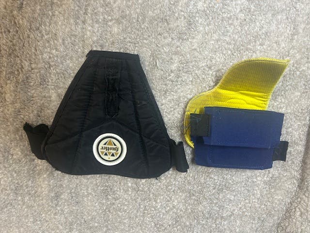 Warrior Protective Pieces for customs: x2 Blue Backhand Pads and x1 Black Belly Pants Pad