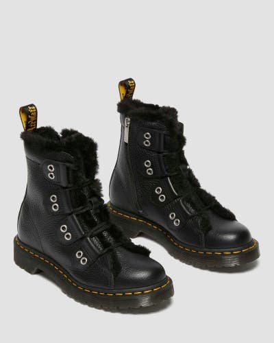 Dr. Martens 1460 31876001 Boots Women's US 9 Black Leather Faux Fur Lined DDK693