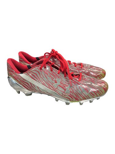 Used Under Armour SPEEDFORM Adult FB Cleats Silver And Red Senior 13 11862-S000093099