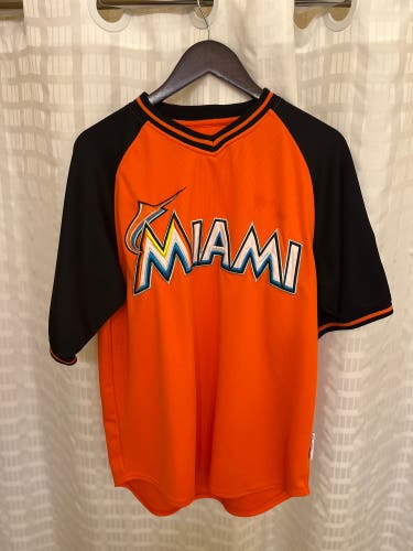 MLB Miami Marlins Stitches Men’s Medium Orange/Black SS Jersey Tee Embroidered