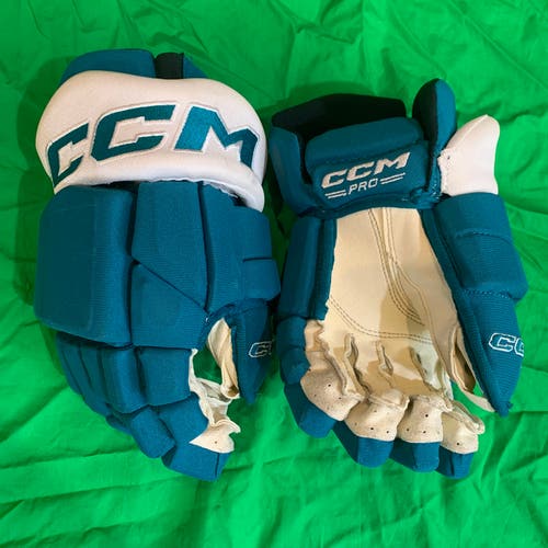 13" CCM HGTK Tacks Pro Stock Gloves San Jose Sharks Barracuda Teal *Read Full Description*