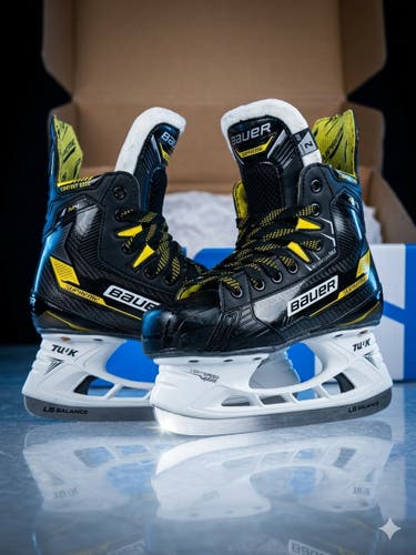 Black/Yellow 2022 Bauer Supreme M4 Hockey Skates Extra Wide Width Size 2 (Barely Used)