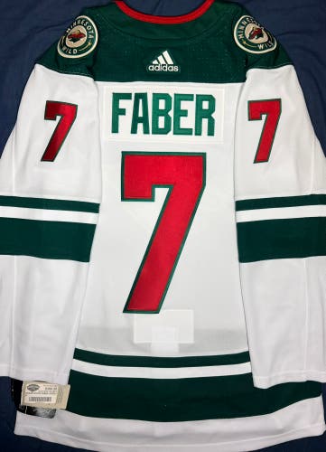 Brock Faber Minnesota Wild Adidas Climalite Away Jersey Size: 44 + Tria