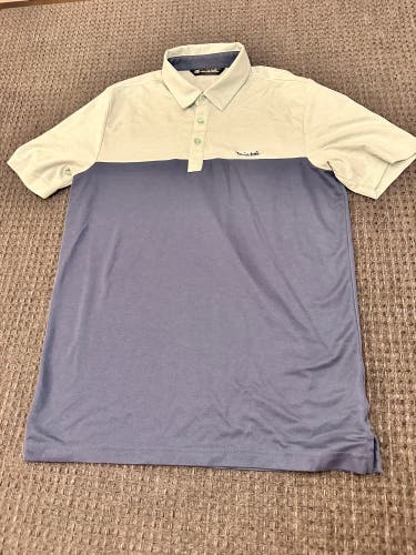 Travis Mathew gray and blue color block polo shirt
