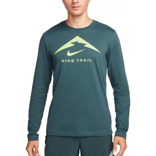 Nike Dri-FIT Trail Running Shirt Men's Large Green Long Sleeve Pullover DAB180
