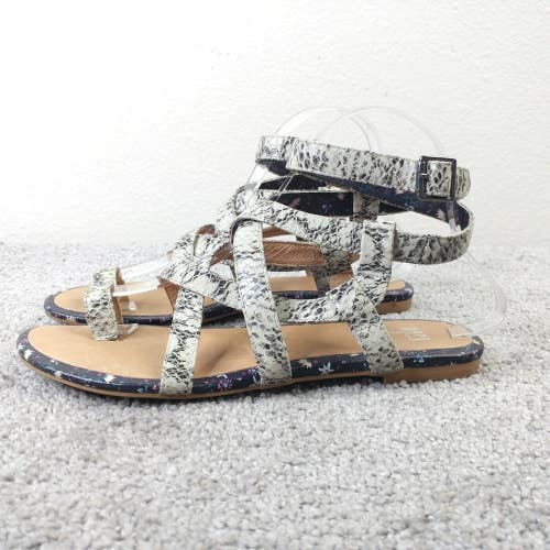Cabi Athena Gladiator Sandals Womens Size 7 Shoes Snake Print Flats Ankle Wrap