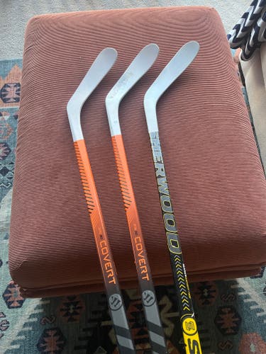 Warrior Covert QR5 30 W28 + W03, Sherwood Rekker RE2 PP28 Right Handed Hockey Stick 50 Flex (Used)