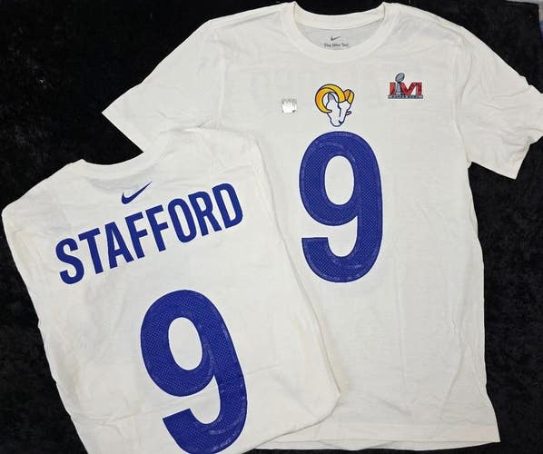 60319 Mens Los Angeles Rams MATTHEW STAFFORD LVI Super Bowl Shirt NWT $40