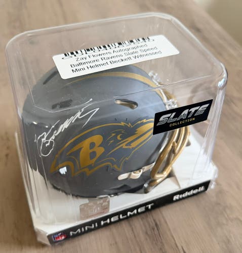 Zay Flowers Signed Baltimore Ravens Mini Football Helmet Original Beckett BAS