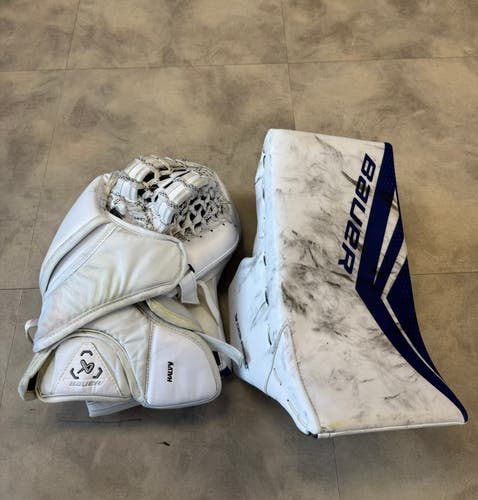 #31 Brandon Halverson Used Bauer Regular Pro Stock Glove and Blocker Set 4