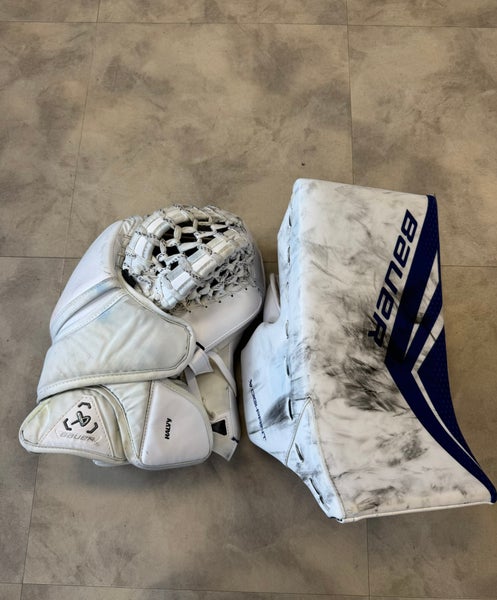 #31 Brandon Halverson Used Bauer Regular Pro Stock Glove and Blocker Set 5