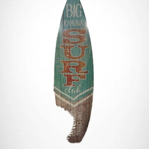 Big Kahuna Surf Club Shark Bite Wood Surfboard Plaque