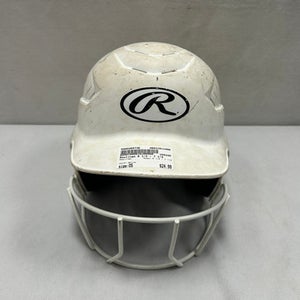 Used Rawlings 6 1/2 - 7 1/2 Batting Helmet w/Mask White One Size 11490-S000269736