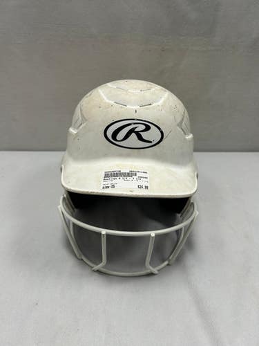 Used Rawlings 6 1/2 - 7 1/2 Batting Helmet w/Mask White One Size 11490-S000269736