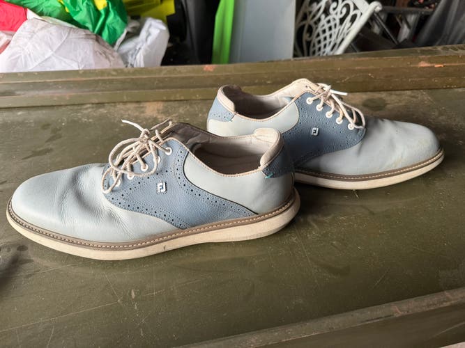 FootJoy Men's Blue and Cream Oxfords Golf Shoes Size 15 Spiked