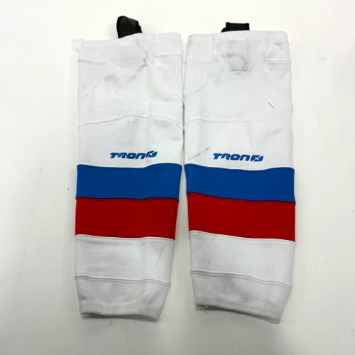 Used White With Red and Blue Stripe Tron Socks | 24" | #A30