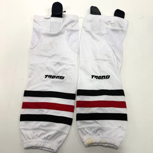 Used White With Black and Red Stripe Tron Socks | 24" | A31