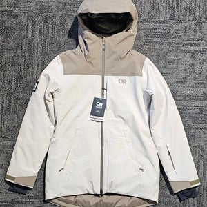 New Outdoor Research Snowcrew Jacket Women’s Small White/Tan Waterproof Insulated