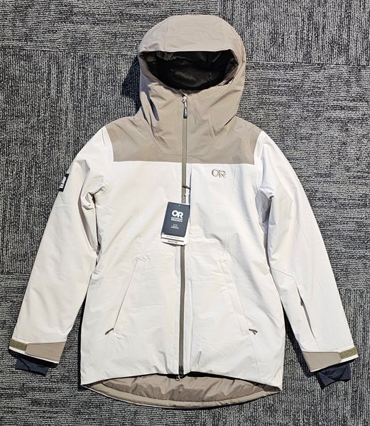 New Outdoor Research Snowcrew Jacket Women’s Small White/Tan Waterproof Insulated