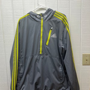 Adidas Half Zip Grey/Neon Yellow Lightweight Hooded Lined Jacket Men’s Large