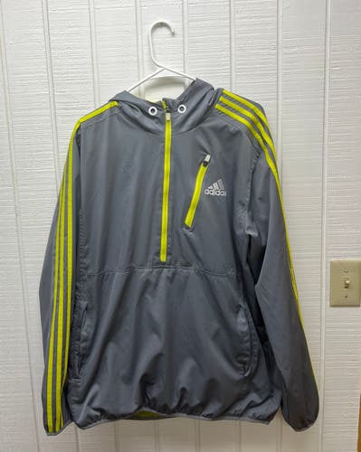 Adidas Half Zip Grey/Neon Yellow Lightweight Hooded Lined Jacket Men’s Large