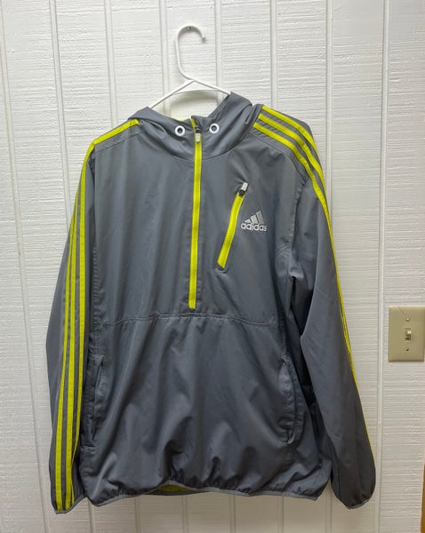 Adidas Half Zip Grey/Neon Yellow Lightweight Hooded Lined Jacket Men’s Large