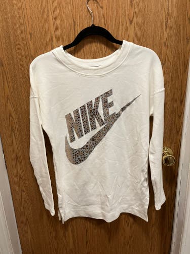 Nike Lightweight White/Grey/Gold Graphic Sweatshirt—Women’s XS